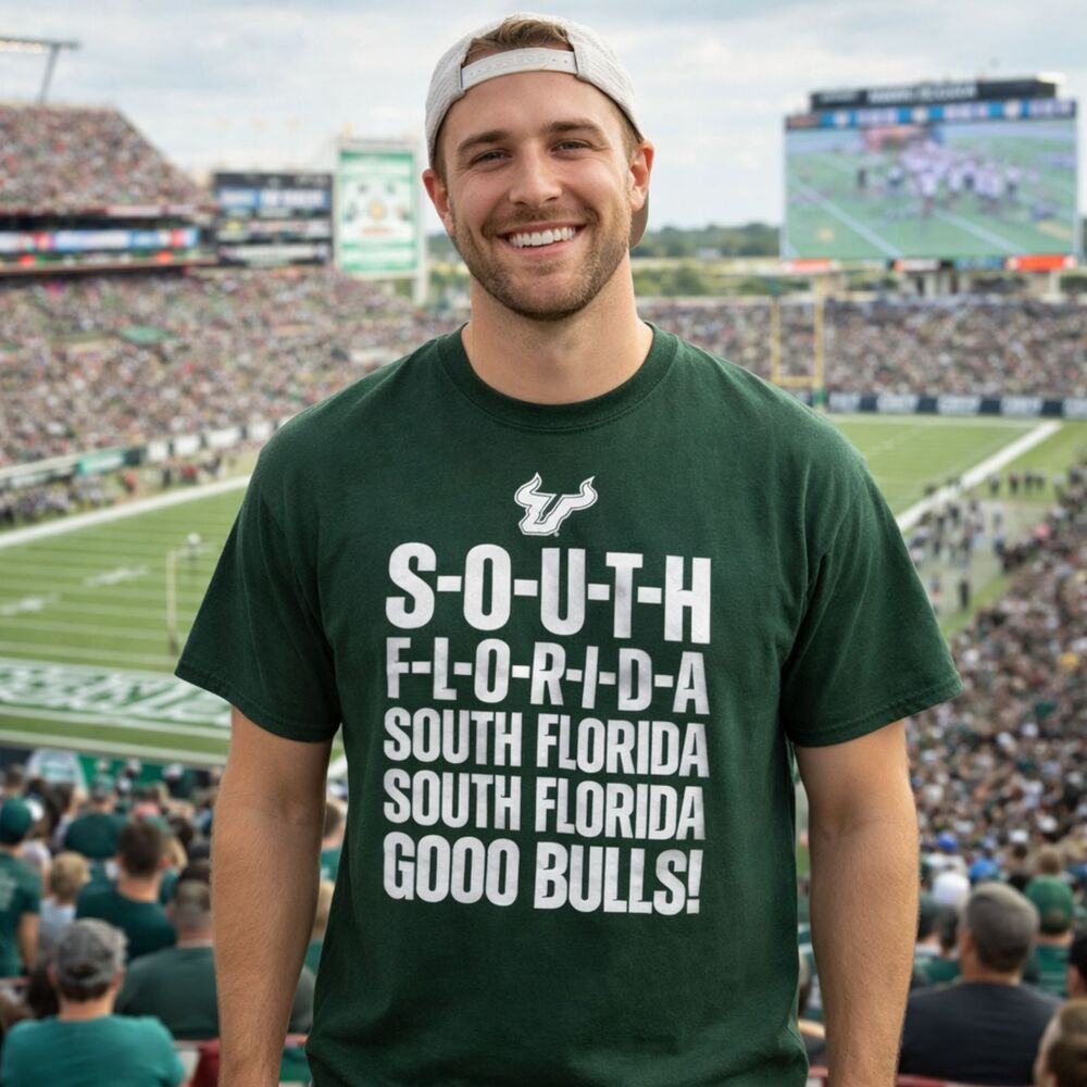USF Bulls T Shirt University South Florida NCAA Graphic Gildan Large Green Logo